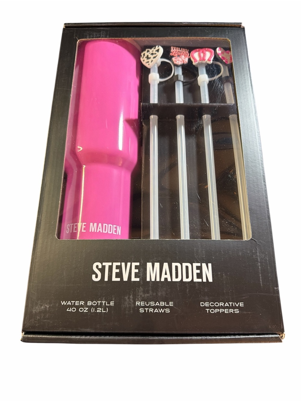NWT Steve Madden 40oz Hot Pink Tumbler Set + 4 Straw Toppers